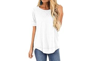 JomeDesign Summer Tops for Women Short Sleeve Side Split Casual Loose Tunic Top