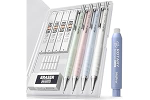 Nicpro Cute Mechanical Pencil Set, 4PCS 0.5mm Pastel Drafting Pencils with 4 Tube HB Lead Refills, 4B Erasers, Rotary Retractable Eraser and Eraser Refill for Writing Sketching Back to School Supplies