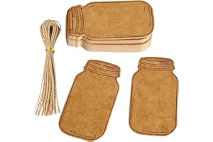 Generic 100 Pcs Mason Jar Shaped Gift Tags, 6.5x3.5 cm Kraft Paper Labels with 100 Pre-Cut Hemp Strings for Arts and Crafts, 