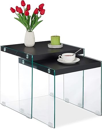 Relaxdays Gigognes 2 Combinaison Verre Et Bois Mdf Design Carre