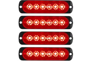 KaiDengZhe 4Pcs 6LED Red Ultra Slim Sync Feature Warning Emergency Beacon Hazard Flash Caution Strobe Light Bar Surface Mount for Car Truck 12-24V