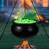 Halloween Outdoor Decorations, Witches Cauldron for Yard Decorations, Witch Decor Indoor, Halloween Witch Cauldron with Tripod with Eyeballs String Lights and Skeleton for Home &amp; Porch Decor