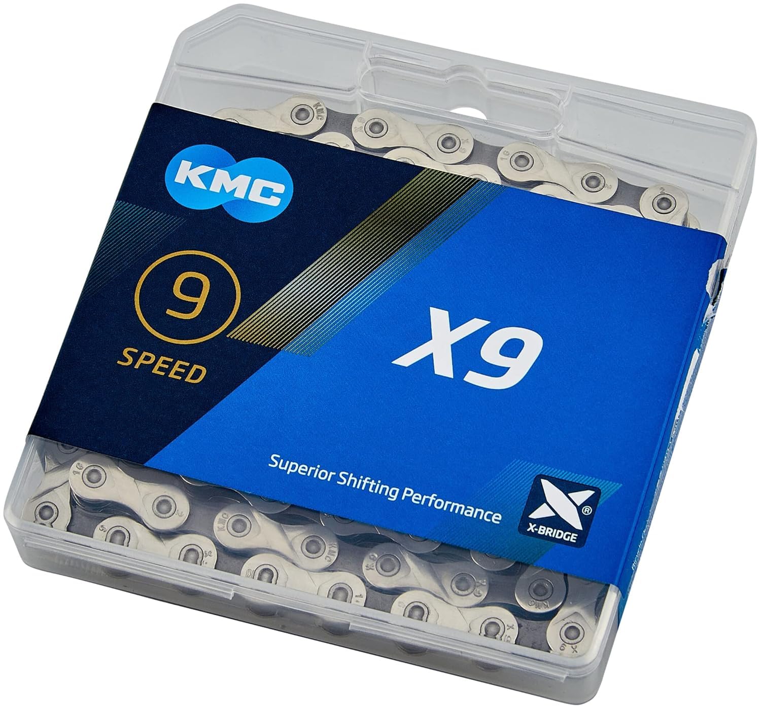 KMC X9 9 Speed Chain, Silver/Grey, 122 Link