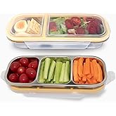 Bahtoiuy 2 Pack Stainless Steel 2/3 Compartment Snack Containers,Reusable Snack Containers with Lids,Leak Proof Metal Lunch Box,Grab and Go Divided Bento Box for Home Travel Camping (600ml+700ml)