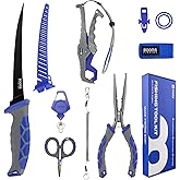 Booms Fishing Tool Kit Saltwater: 8pcs Fishing Gear and Equiment - 7” Fillet Knife, Needle Nose Pliers, Fish Gripper, Scissors, Retractor, Rod Strap, Hook Keeper, Lanyard - Fishing Gift for Men, XT02