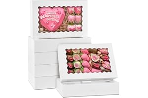 ZORRITA 30 Pack Auto Pop-up Cookie Boxes with Window, 12" x 8" x 2.5" White Bakery Boxes Treat Boxes for Chocolate Covered Strawberries, Breakable Heart, Sugar Cookies, Cake Pops, Donuts, Pastries
