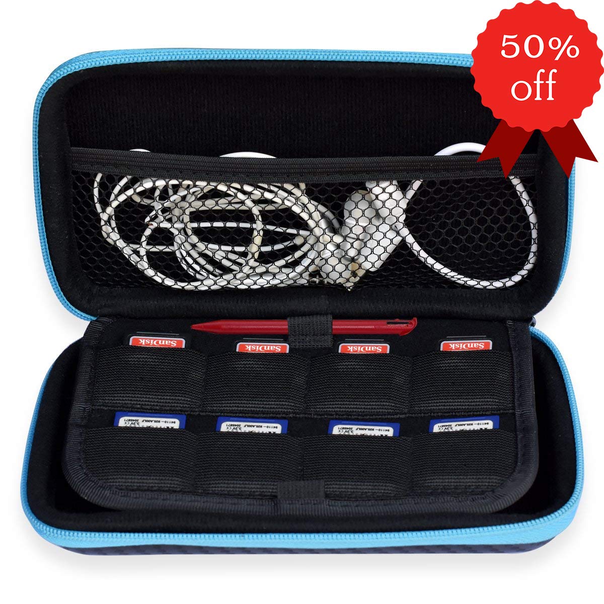 LKZAIY New Nintendo 3DS XL and 2DS XL Travel Carrying Case - Fits Wall Charger - Includes XL Stylus, 8 Game Storage, Accessories Pocket, Hard Shell and Screen Cloth(Black)