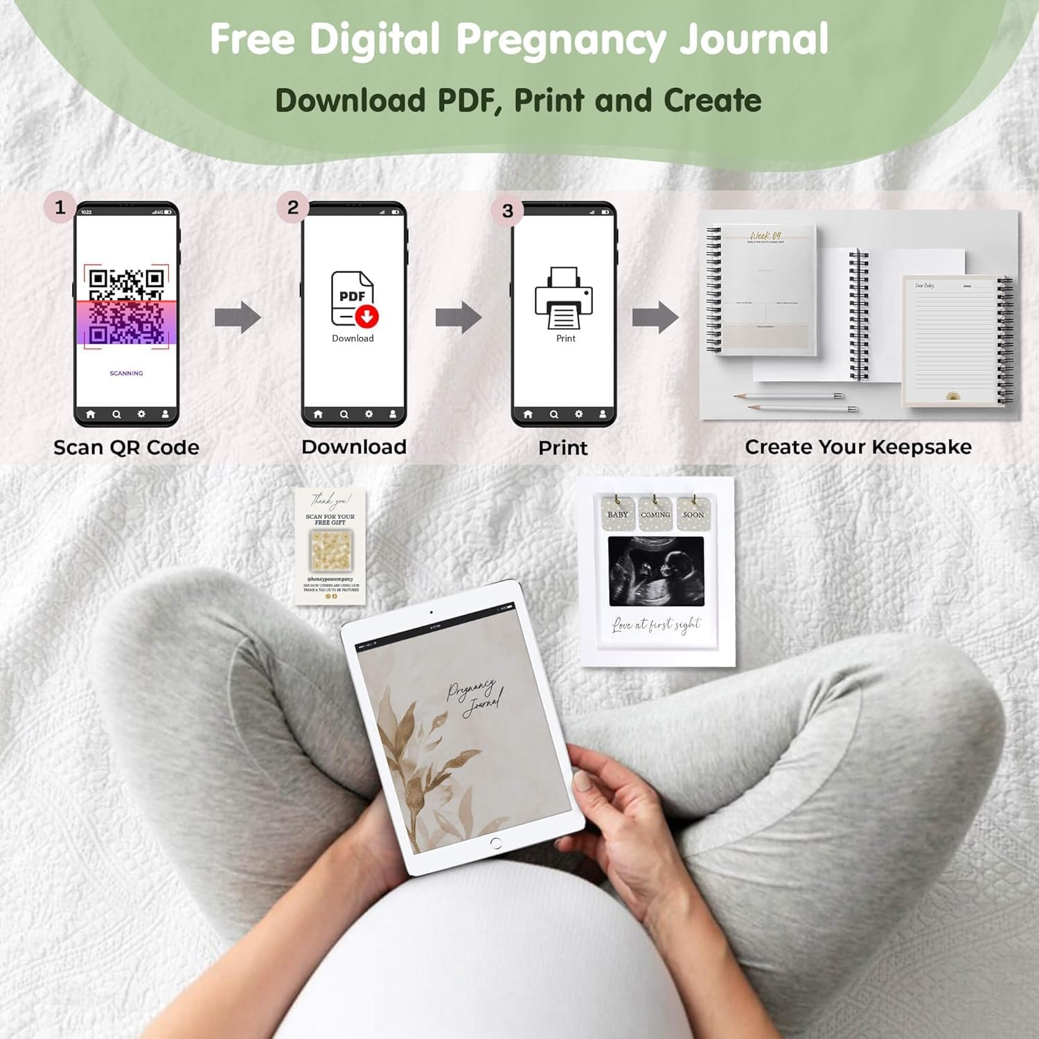 Ultrasound Picture Frames W/ Free Digital Pregnancy Journal - Multi - Use Tiles for Pregnancy Countdown, Pregnancy Announcement, Gender Reveal | Love At First Sight Sonogram Frame | Expecting Mother Gift
