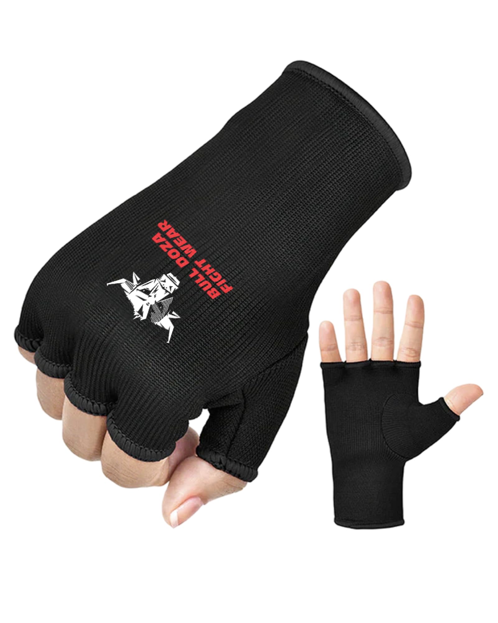 Four Sizes - Boxing Inner Gloves Under Wraps - Half Finger Elasticated Fits Under Mitts & Hand Wraps, Fist Odour Protection - MMA, Muay Thai, Kickboxing, Martial Arts Training, Combat Sports (M)