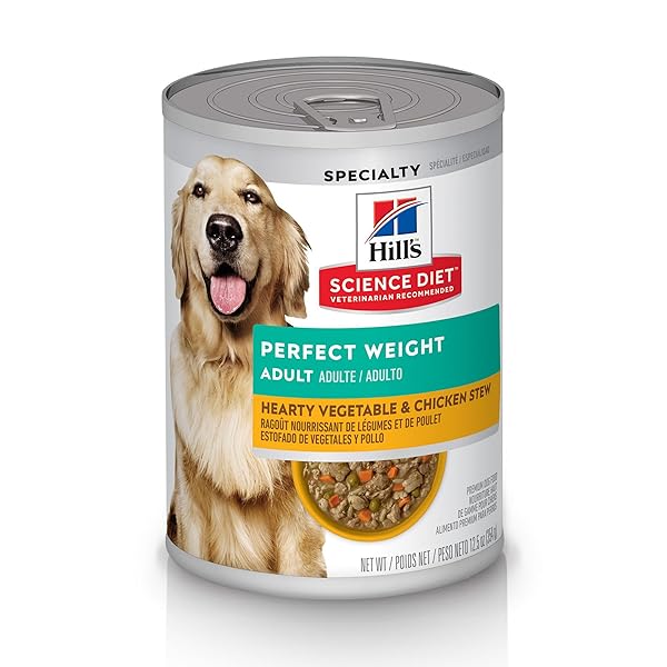 HILL’S SCIENCE DIET PERFECT WEIGHT, ADULT 1-6, WEIGHT MANAGEMENT SUPPORT, WET DOG FOOD, CHICKEN & VEGETABLES STEW, 12.5 OZ CAN, CASE OF 12