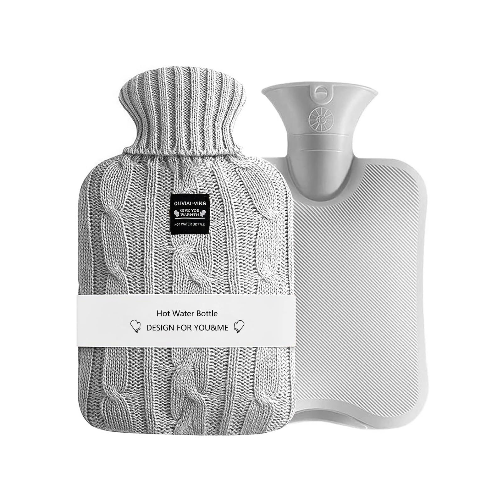 OliviaLiving Hot Water Bag Hot Water Bottle 2 Liters Heat Up and Refreezable Hot Cold Pack with Knit Cover for Pain Relief Hot Cold Therapy