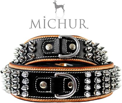 MICHUR Jose Hundehalsband Leder – Handgeschnitzt, Beige Mit Schwarzen Akzenten, 45 Cm