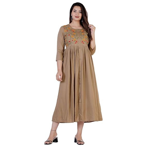 Women's Rayon Embroidery Work Flared Kurti