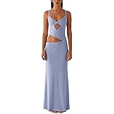 Yiulangde Sexy Cut Out Maxi Dress for Women Spaghetti Strap Backless Bodycon Dress Y2k Hollow Sleeveless Porm Long Dresses