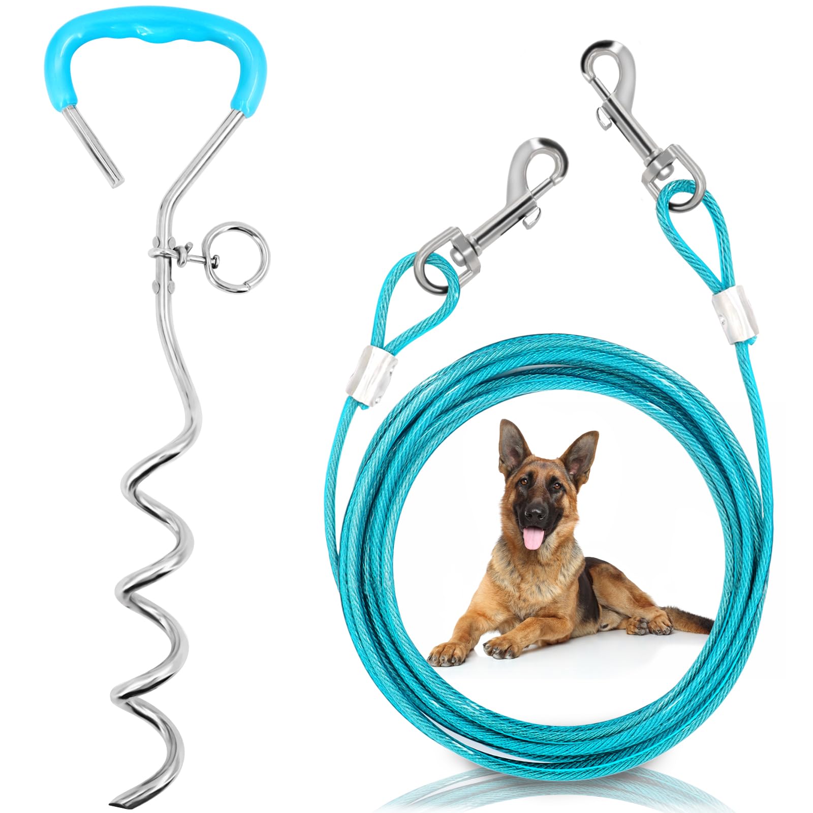 Photo 1 of Supet Dog Tie Out Cable and Stake, Heavy Duty Runner with 32/16/10 FT Lead, Long Leash/Tether for Camping Backyard Outdoor Ground, Chain for Medium Large Dogs up to 125lbs