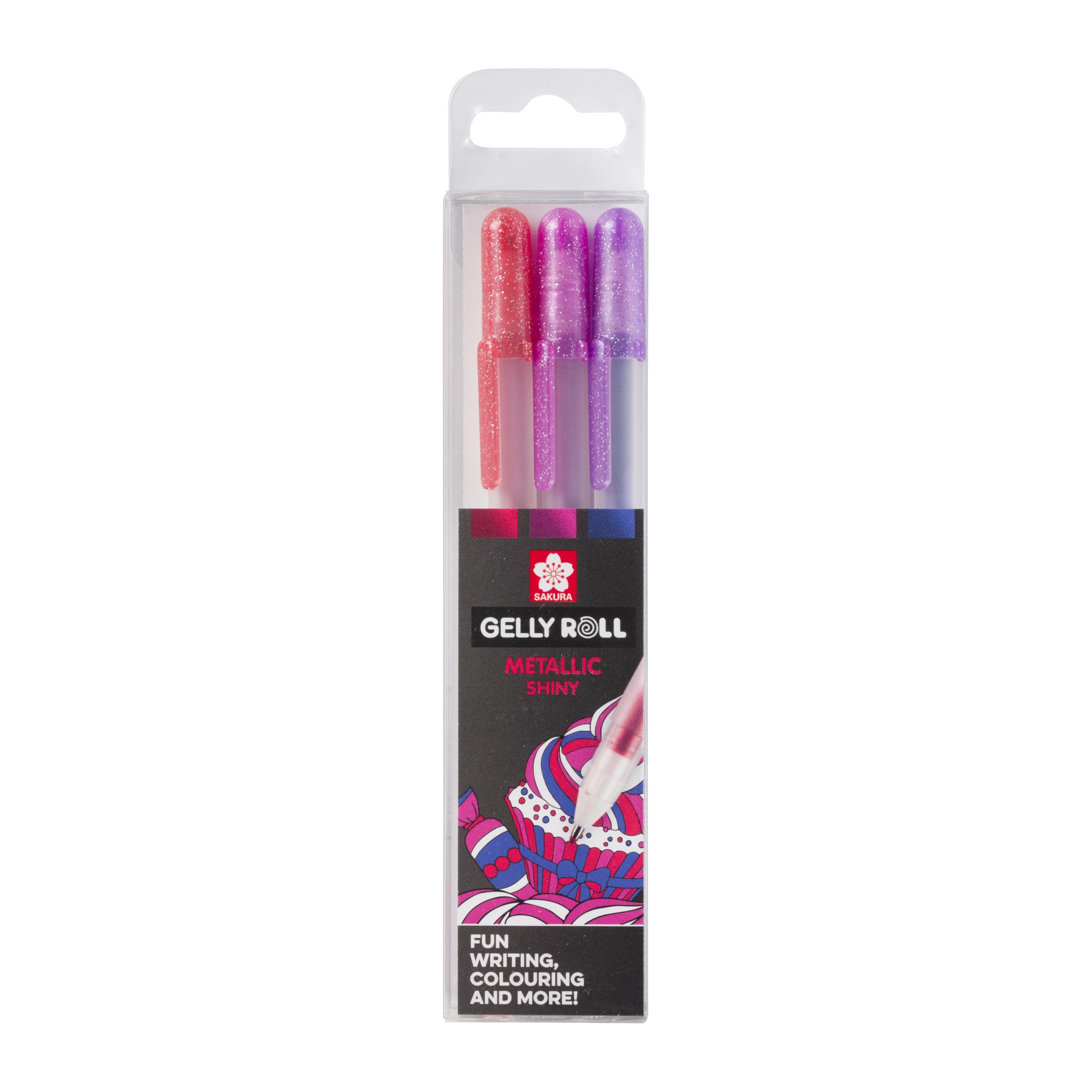 SAKURA Gelly Roll Metallic Gel Pens Set - 3 Colours - Purple, Pink & Red - Bright Shiny Colours - Water-Based Pigment Ink - Ideal for Scrapbooks & Crafts