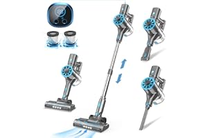 Vazone Cordless Vacuum Cleaner, Lightweight Stick Vacuum Cleaner with Self-Standing, Rechargeable Battery and LED Display, Vacuum Cleaners for Home Hardwood Floor-Blue