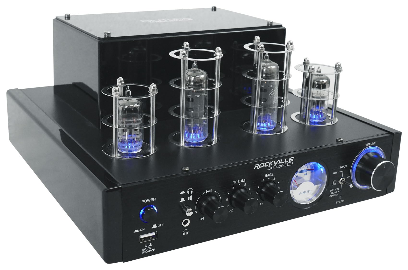 Rockville Bundle: (1) BluTube LED 70w Bluetooth Tube Amplifier/Home Stereo Receiver in Black Bundle with (4) HC655-16 6.5
