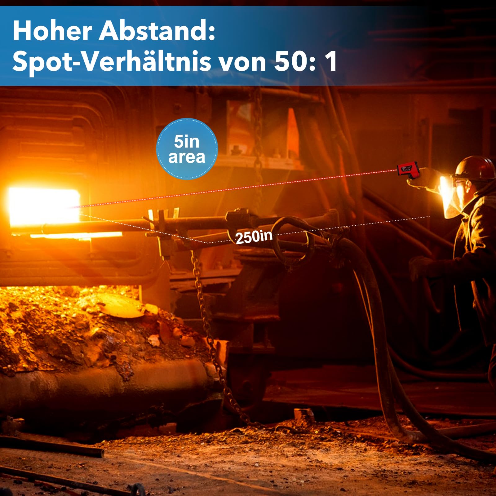 Infrarot Thermometer MESTEK Hochtemperatur Digital Laser Temperaturmessgerät -40°C bis 1600℃ mit K-Sonde IR Pyrometer Berührungslos LCD Alarm Einstellbarer Emissionsgrad für Kochen Industrial HVAC 4