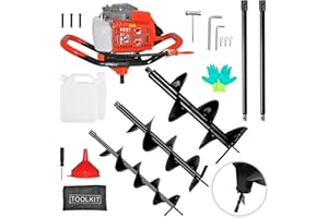 SICAN Post Hole Digger,72CC 2 Stroke Auger Post Hole Digger, Gas Powered Earth Digger 3 Auger Drill Bits(4"&8"&12'') and 2 Extension Rods for Farm Garden Plant (72cc Morden Digger)