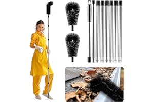 Zhichen star Gutter Cleaning Tools from the Ground - 10.5 FT Adjustable Gutter Cleaner Tools with Bendable Nylon Brush, Stainless Steel Pole for Safe, Ladder-Free Removal of Leaves, Twigs & Debris