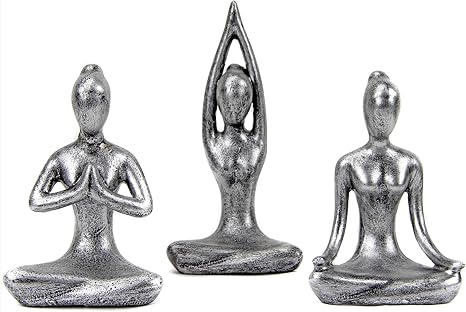 Amazon Com Leekung Yoga Meditation Decor Yoga Pose Statue Home Decoration Zen Yoga Figurine For Spiritual Room Decor Set Of 3 Yoga Gift Antique Silver Color Kitchen Dining