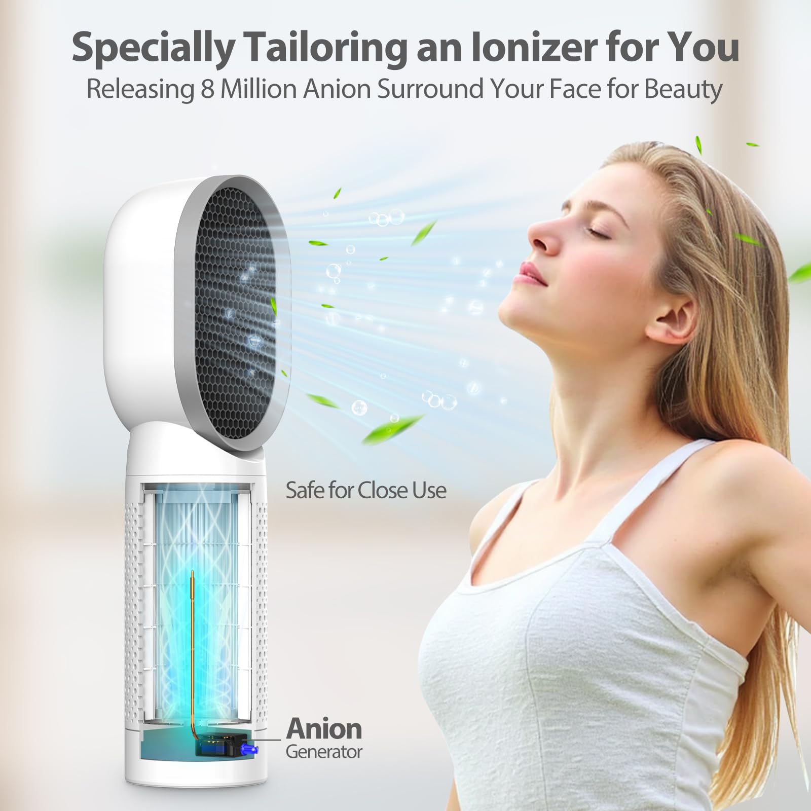 QUEENTY Small Air Purifier, Air Purifiers for Bedroom With H13 HEPA Filter,Ionizer,Face to Face Outlet and Oscillating Air Blowing to Help You Breathing Fresh Air and Negative Ion in Office, for Home