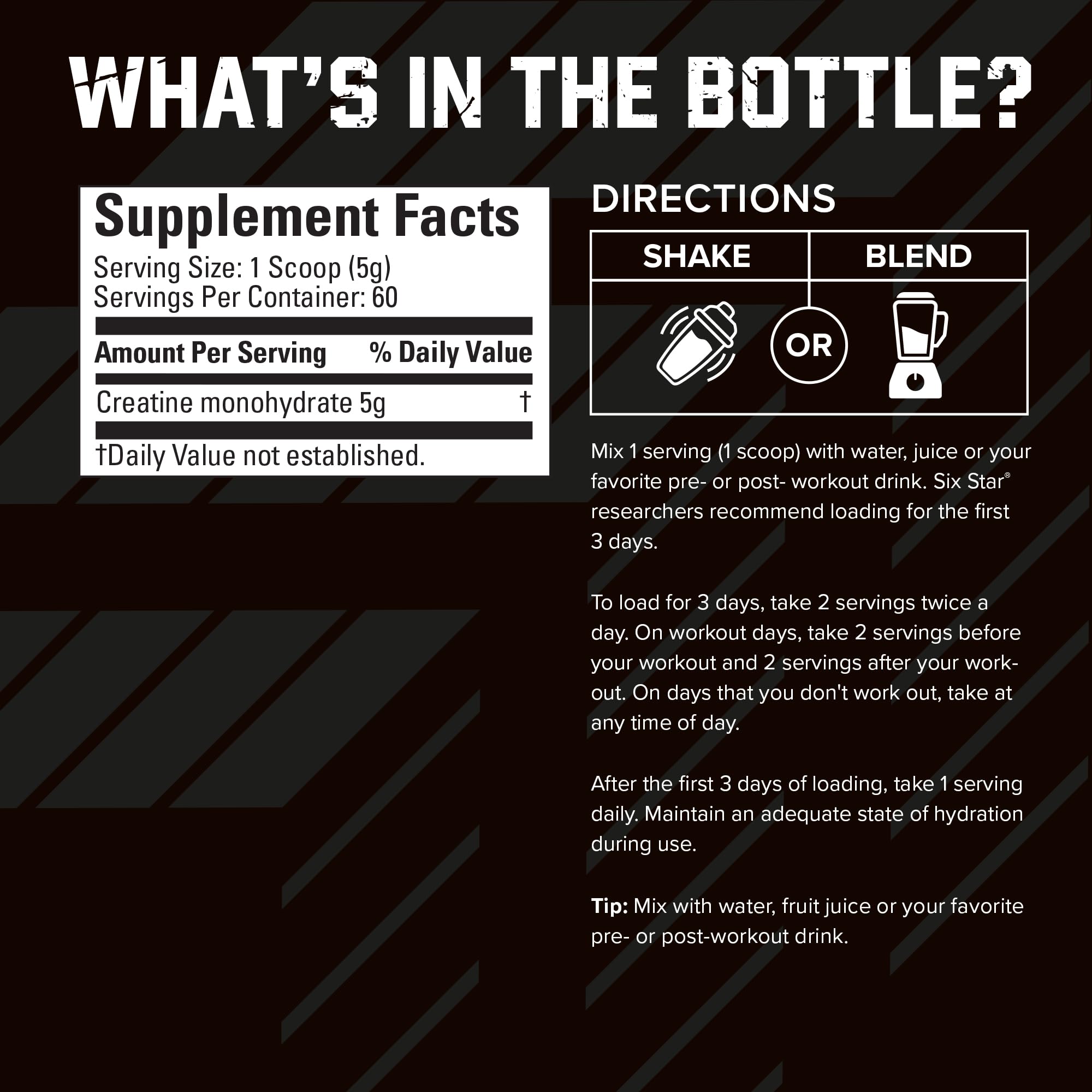 Six Star 100% Creatine Monohydrate Powder - Unflavored Micronized Creatine Monohydrate Supplement for Workout Performance, Muscle Building & Strength - Creatine Powder for Women & Men - 60 Servings