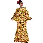 BintaRealWax African Dress for Women 2 Piece Traditional Beautiful Print Ankara Dashiki for Party Work Evening Dress