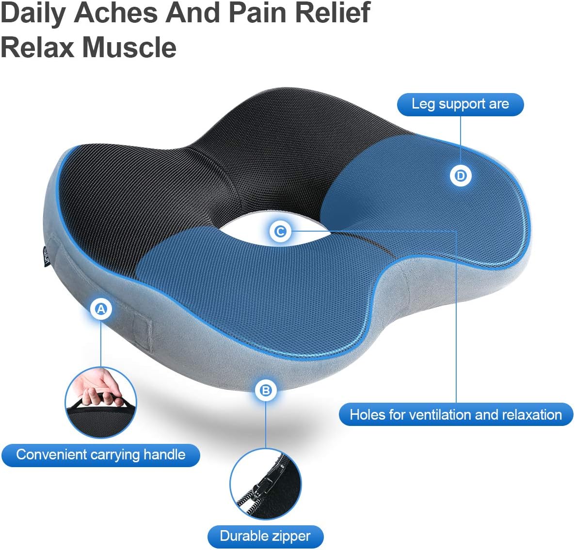 HOKEKI Seat Cushion for Chair, 100% Memory Foam and Lumbar Support - Donut Pillow for Tailbone Pain, Sciatica, Back & Buttoock Pain Relief (Black) : Office Products