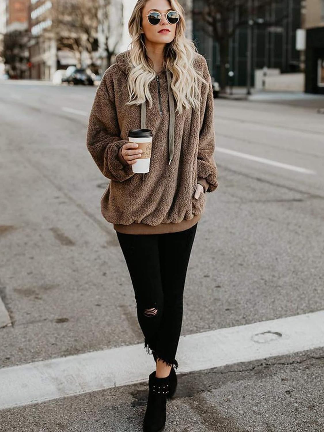 American Trends Oversized Sweatshirts for Women Athletic Womens Sherpa Hoodie Fluffy Women's Hoodies Pullover with Pockets at  Women’s Clothing store