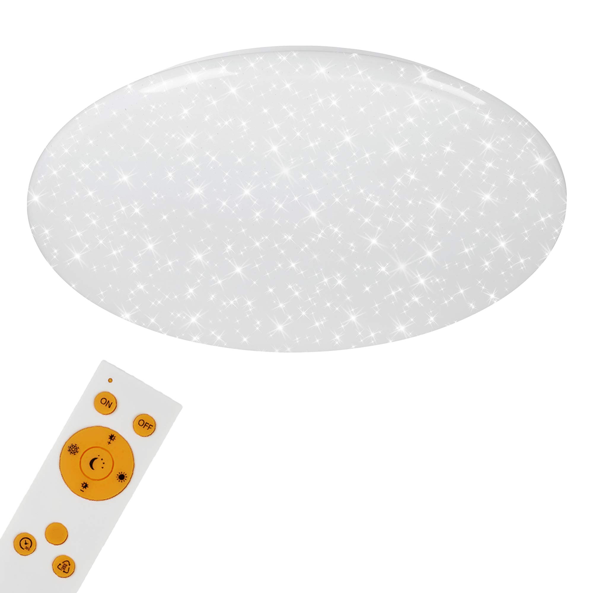 Briloner Leuchten 3368-016 LED Ceiling Light, Ceiling lamp with Star Decoration, dimmable, Remote Control, Night Light Function, incl. Colour Temperature Control (3,000-6,500 Kelvin), Ø 56cm, 50W, White
