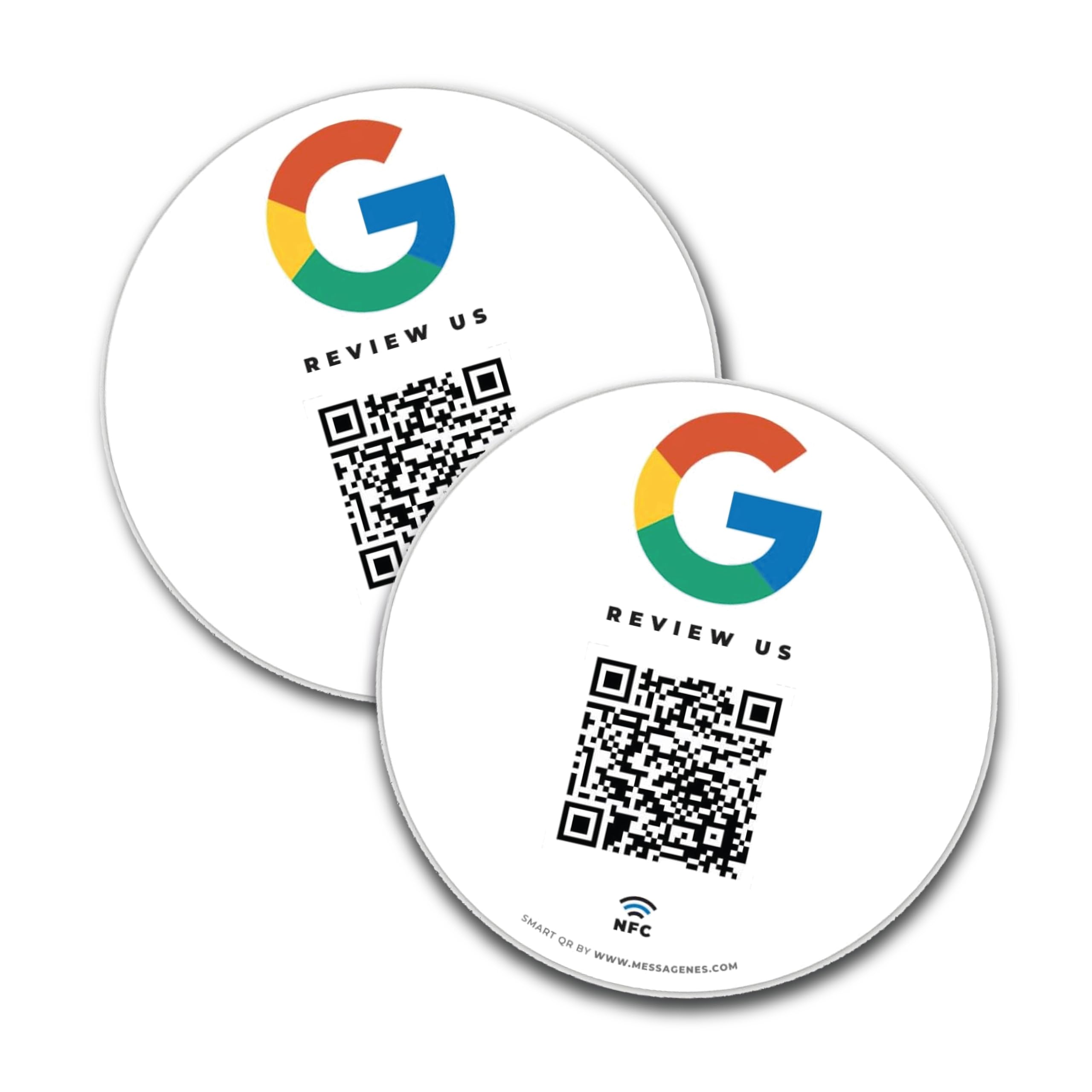 Reusable Review Tap Sticker for Google Reviews - 2-Stickers Pack - QR & Tap NFC Sticker - Review Us on Google Tap Sticker - iPhone & Android - Boost My Reviews Sticker - Set Up at Home | by MESSAGENES