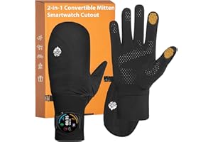 RIGWARL Lightweight Running Gloves Men Women with Watch Window, Touchscreen Anti-Slip Convertible Flip Top Running Mittens