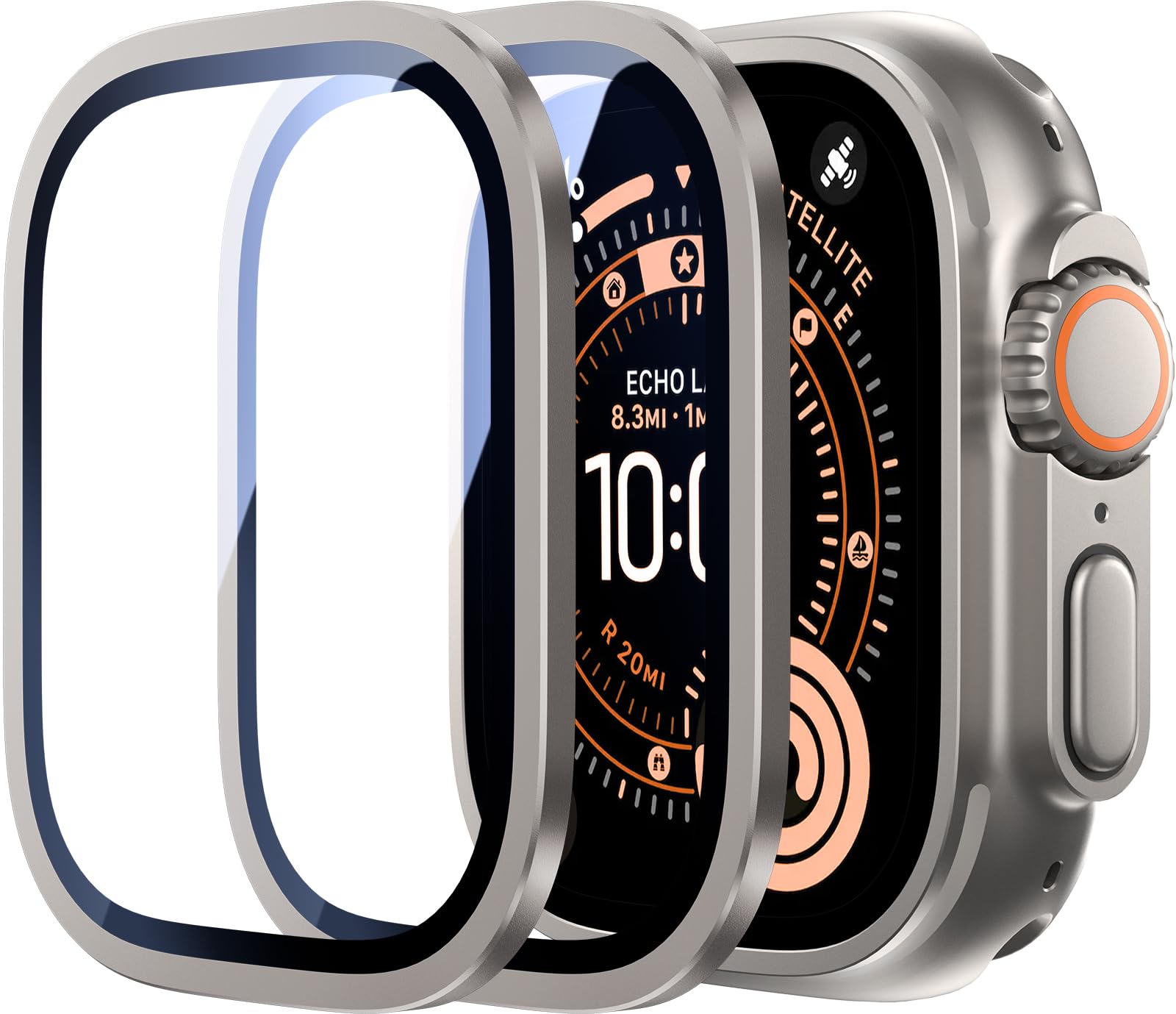 Uyiton for Apple Watch Ultra 3/2/1 Screen Protector - Titanium Alloy Frame & 9H Tempered Glass, Military Protection [Keep Original] Touch Sensitive iWatch Ultra Screen Protector 49mm, Natural, 2 Pack