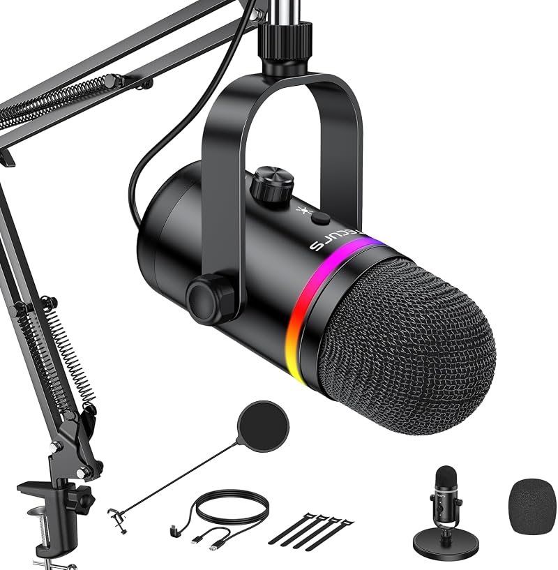 TECURS USB Microphone RGB with Arm Kit, Cardioid Condenser Gaming Mic