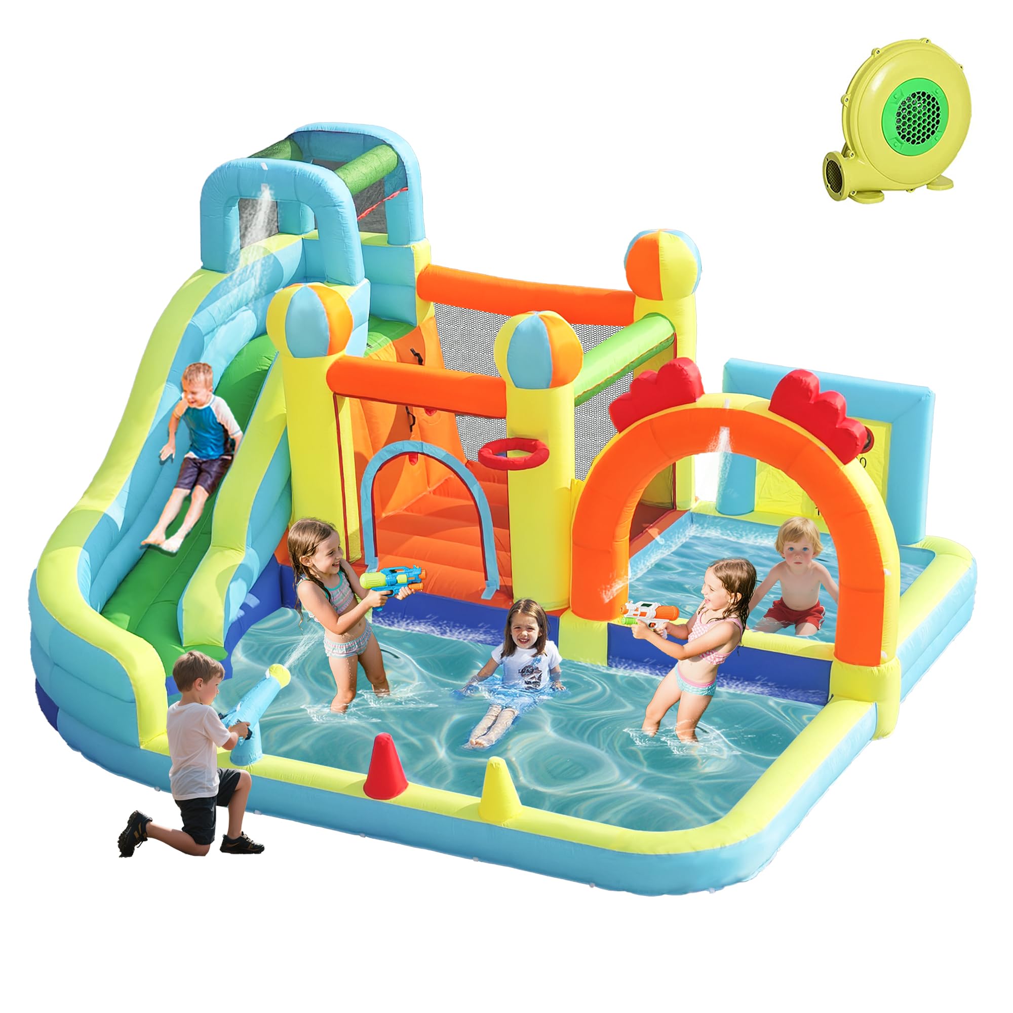 Photo 1 of **SELLING FOR PARTS**WelandFun Inflatable Water Slide Park with Splash Pool for Kids,Climbing Wall,Bounce House with Ball Shooting,Kids Bouncy Castle with Air Blower for Outdoor Backyard
