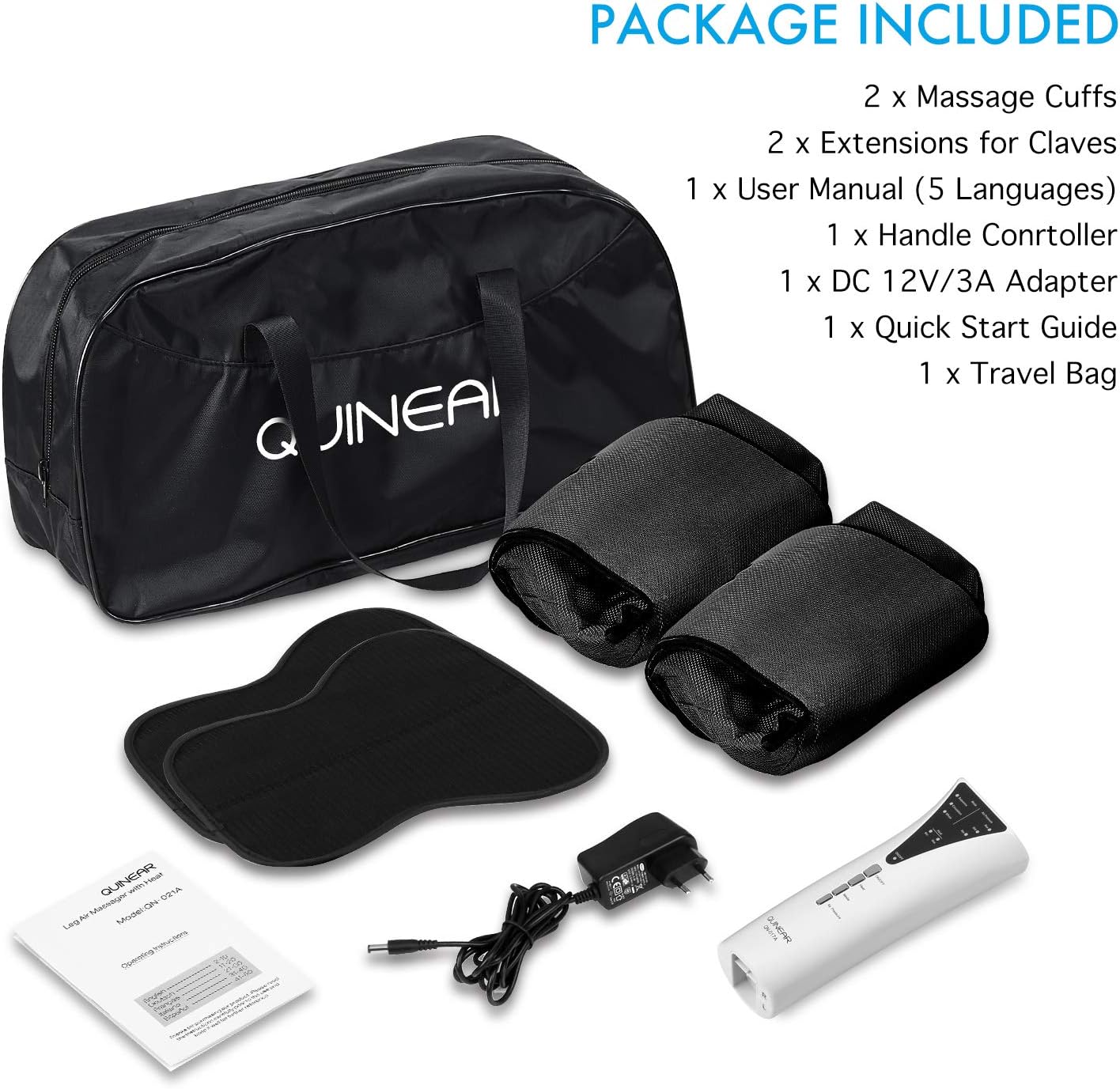 QUINEAR Leg Massager with Heat Air Compression Massage for Foot & Calf Helpful for Circulation and Muscles Relaxation: Health & Personal Care
