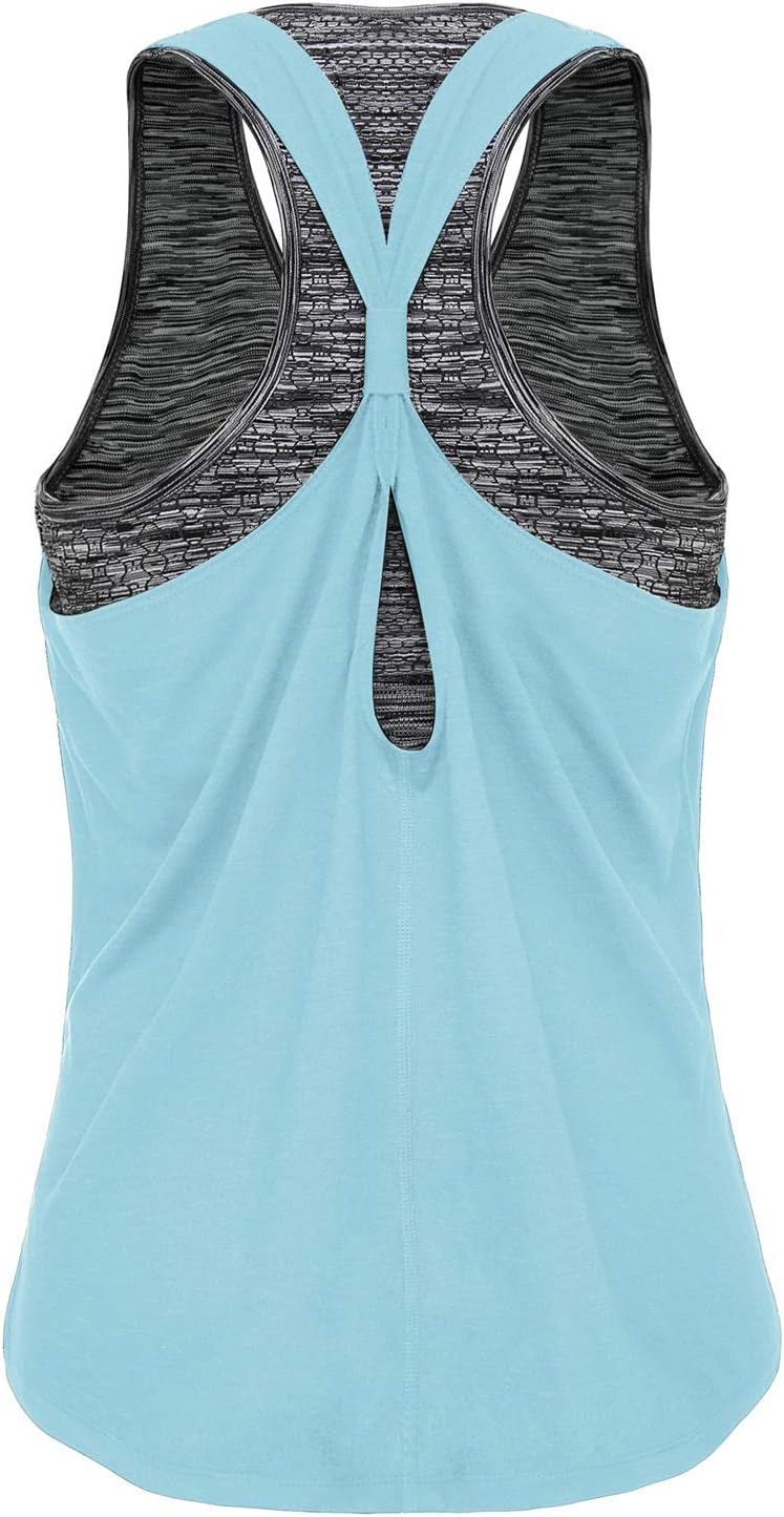 FAFAIR Workout Tank Tops for Women with Built in Bra Sports Gym Shirts Yoga Tops
