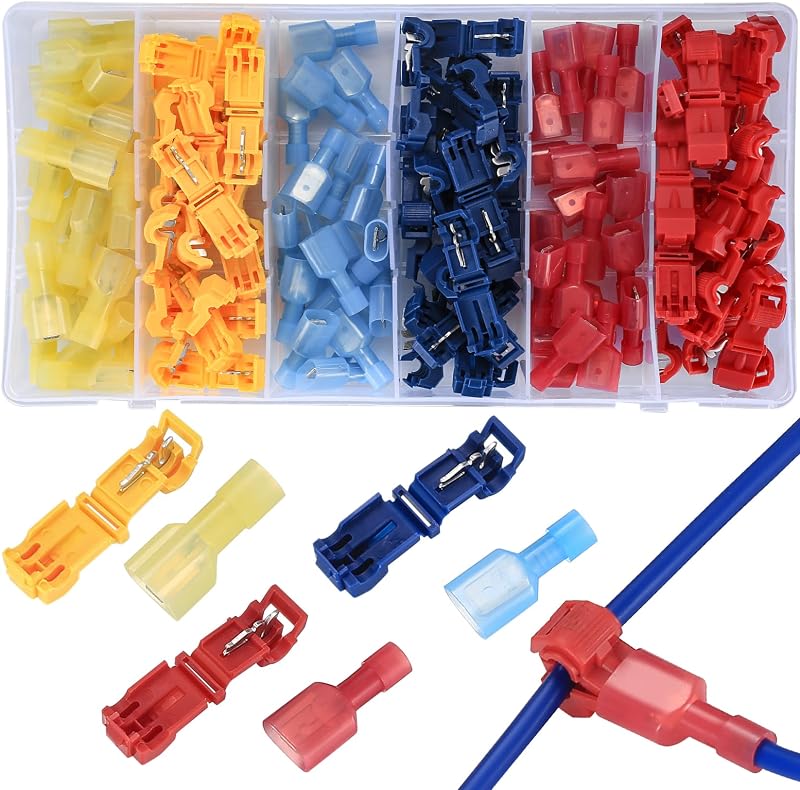 Vwoqiy 120 Pcs T Tap Electrical Connectors Insulated Wire Quick Splice Kit
