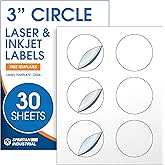 3" Printable Round Labels for Laser and Inkjet Printers - 180 Blank Labels, 30 Sheets for Business Logos, Thank You Stickers, Price Tags, QR Codes - Spartan Industrial Template C006