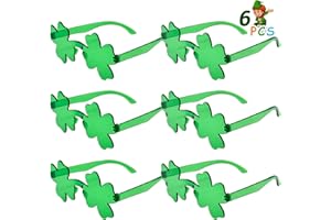 WOBENY 6 Pcs Shamrock Shaped Plastic Glasses, Green Clover Novelty Eyewear Party Favors, Unisex St. Patrick's Day Costume Accessories for Adult Kids, Fun Photo Props for Irish Themed Celebrations