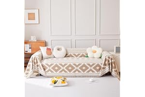 HANDONTIME Couch Covers for Sofa Boho Sofa Covers Washable Khaki Geometric Rhombic Diamond Couch Covers for Sectional Sofa L Shape Chenille Couch Protector for Dogs Couch Slipcover, 71" X118"