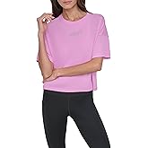 DKNY womens Short Sleeve Rhinestone Logo Relaxed Cropped Tee