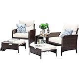Shintenchi 5 Pieces Outdoor Wicker Patio Furniture Set,All Weather PE Wicker Rattan Patio Conversation Set with Cushioned Pat