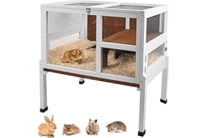 AMZOSS 2-Story Guinea Pig Cage with Stand, Indoor Wooden Hamster Cage with Ramp, Pull-Out Tray, Hideout & Platform, Acrylic Transparent Small Animal Habitat for Chinchillas, Ferrets, Hedgehogs, Walnut