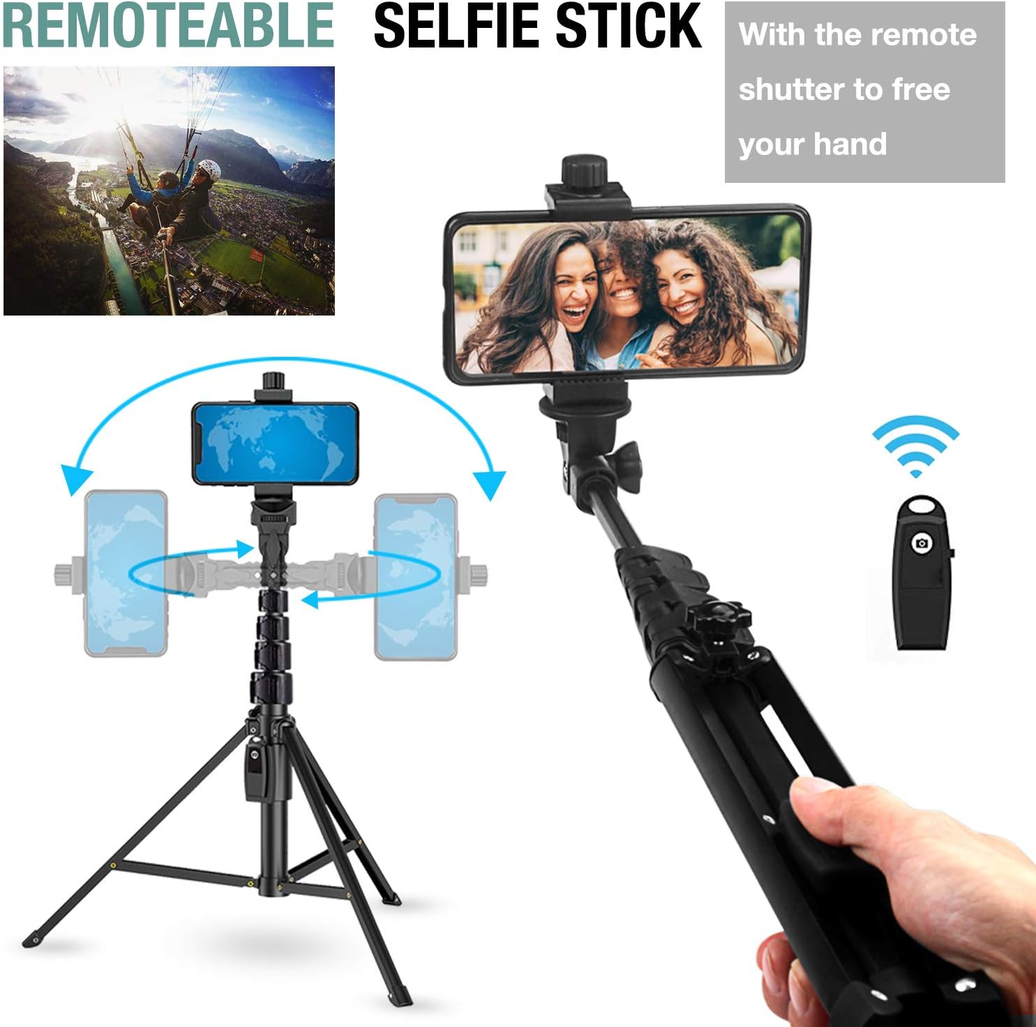 Phone Tripod Stand Selfie Stick 54 Inch Portable Aluminum Alloy with Wireless Remote Shutter for iPhone 12 11 pro Xs Max Xr X 8 7 6 Plus, Android Samsung Galaxy Smartphone Tripod Vlog/Live Stream: Camera & Photo