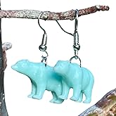 Bear Earrings in Resin Wildlife Dangle for Quirky Trendy Women and Girls