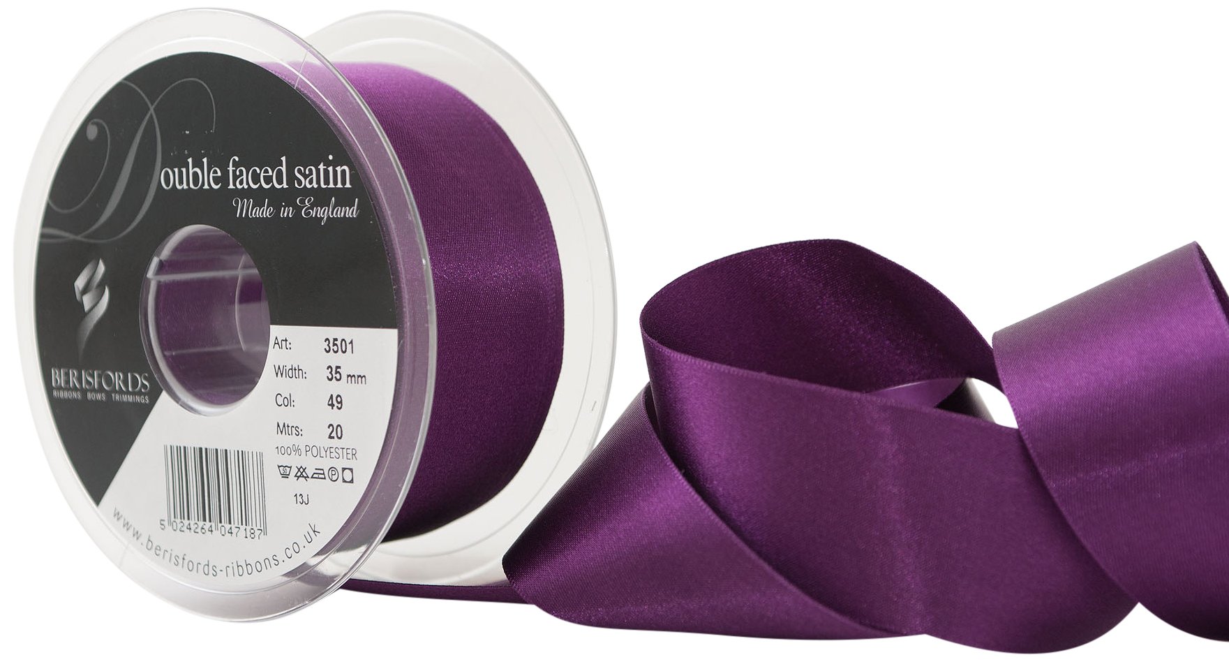 Berisfords Double Satin Ribbon, Plum, 35 mm
