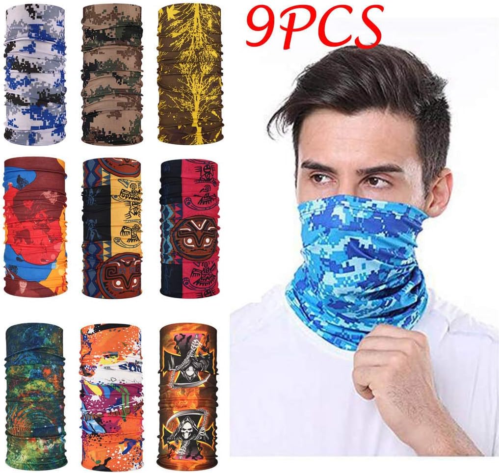 AJFIEF 9PCS Multifunctional Windproof Headwear Neck Tube Scarf,Unisex Dust Head Face Scarf Balaclava Headband for Outdoor Hiking/Sports/Cycling/Fishing,Headwear Bandana with UV Protection
